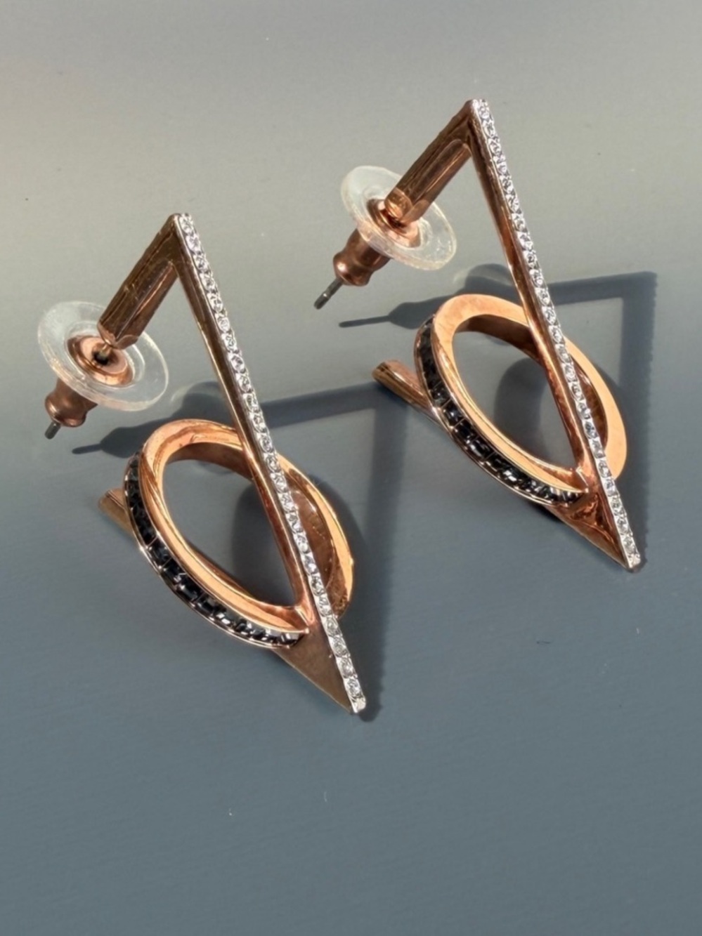 Swarovski Hero Triangle Pierced Earrings 5354757 Rose Gold Crystal Pave Geometri